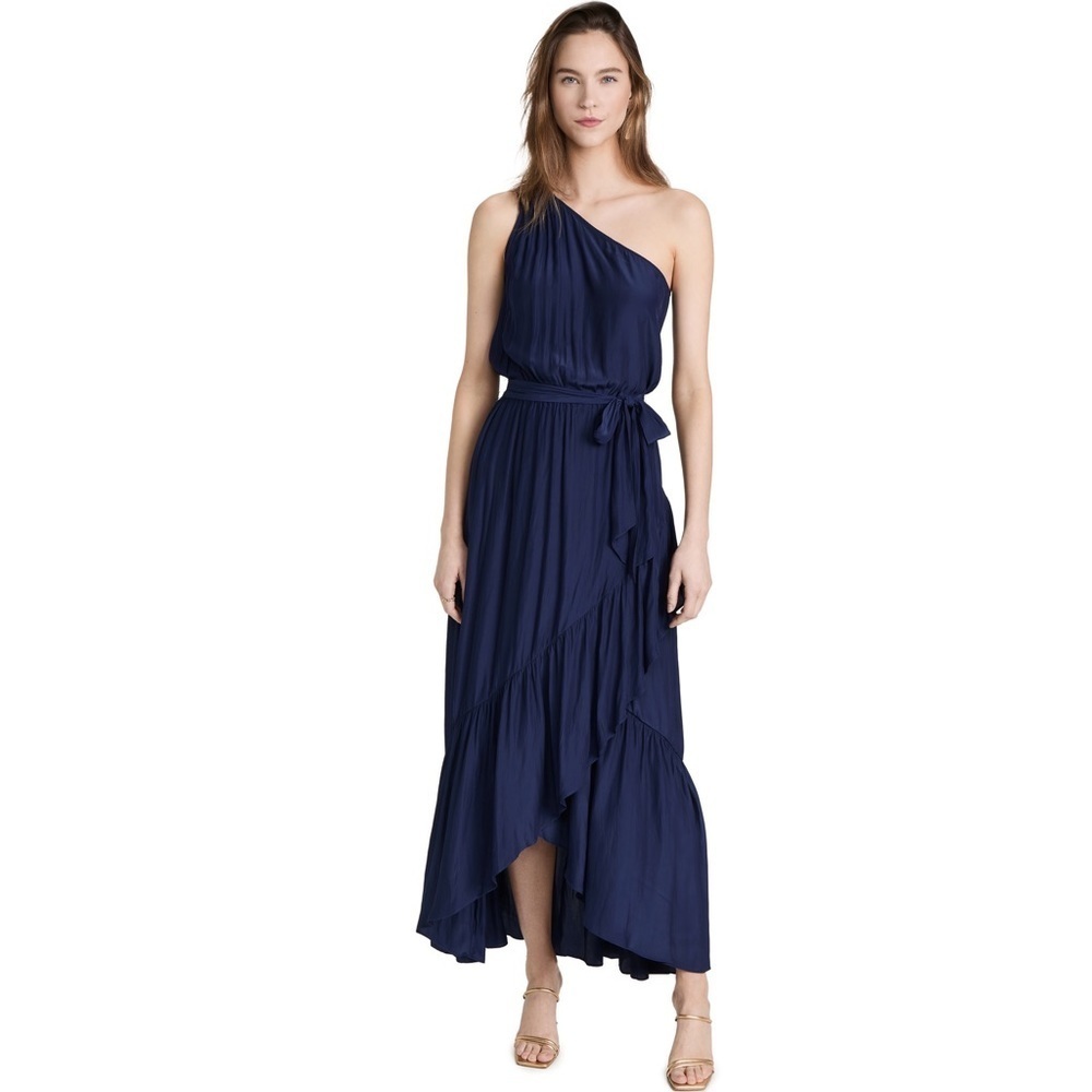 Ramy Brook Spring Navy Blue One Shoulder Asymmetrical Tiered Nicola Dress XS NWT